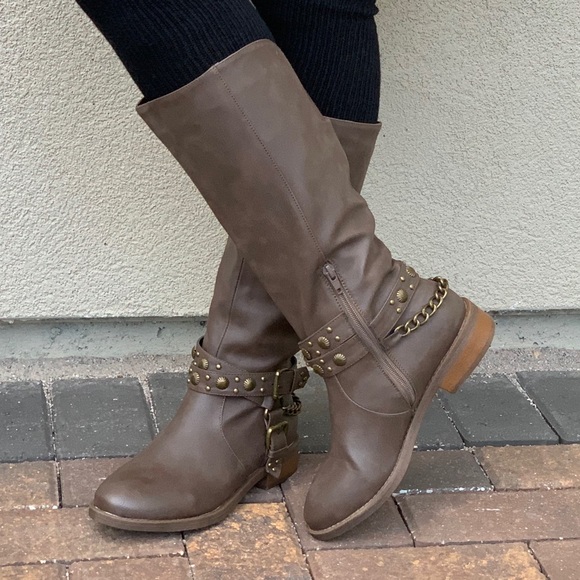 Texas Brown Knee High Harness Detail Riding Boots - Picture 6 of 7